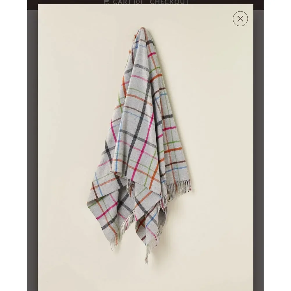 Bronte by Moon Merino Lambswool Throw Blanket Windowpane Gray Made In England